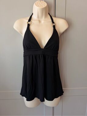 Y2K Moda International Black Halter Top Detailed Rings Size S